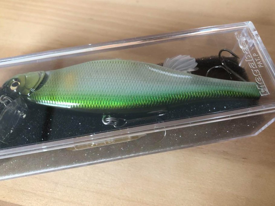 Close up of hooks on Megabass Anthrax 100 topwater wake bait classic discontinued model