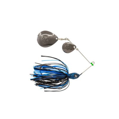 Googan Squad Mini Bumper spinnerbait with white blue and yellow skirt for bass fishing