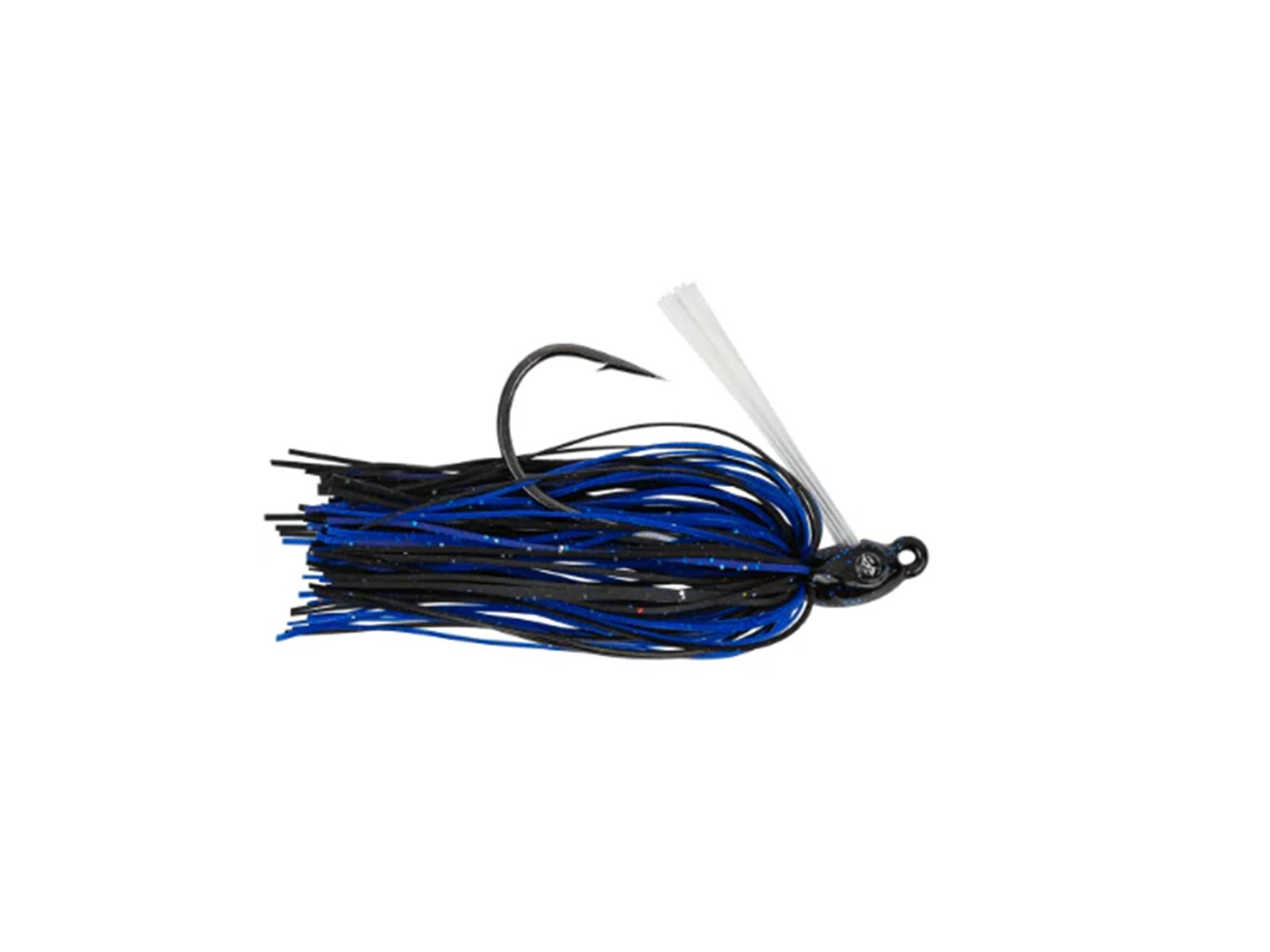 Googan Grass Hero Jig Black Blue skirted bass jig on white background – Little Nook