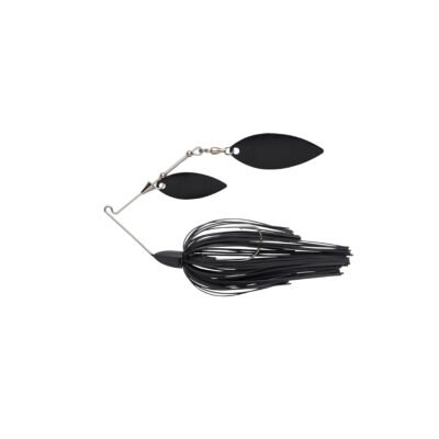 Keitech Double Willow Tee-Bone spinnerbait in black with double willow blades on a white background