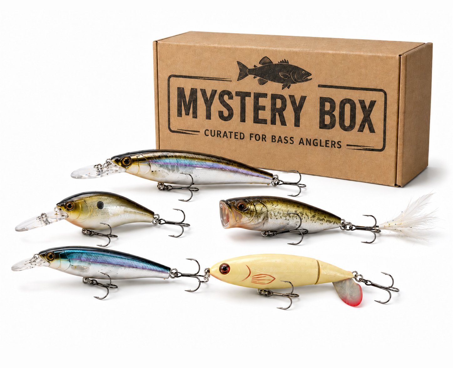 Bass Hard Bait Mystery Box with 5 hard baits, including 1 guaranteed Megabass lure